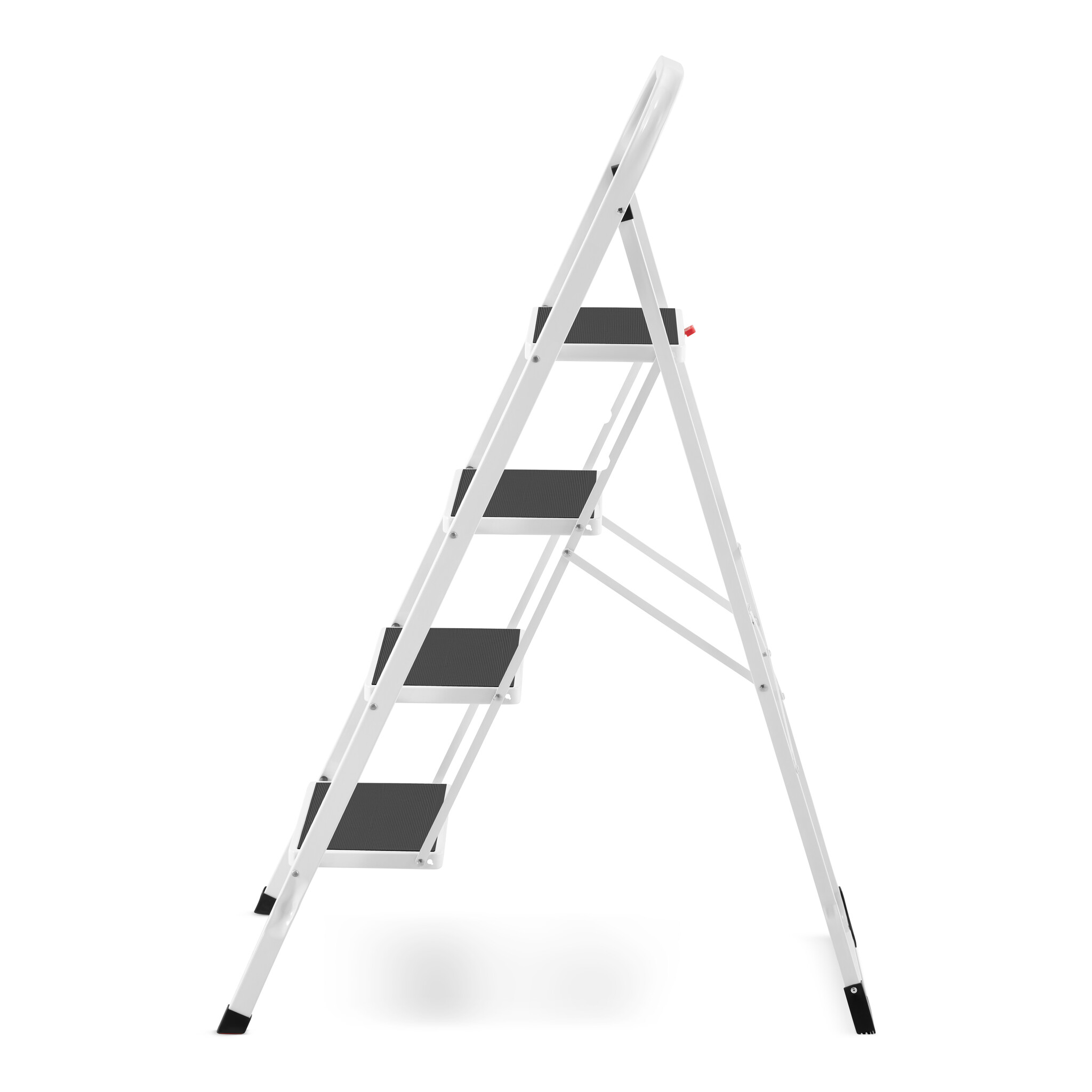 Huishoudtrap 4 treden - stalen ladder - opvouwbaar - wit zwart