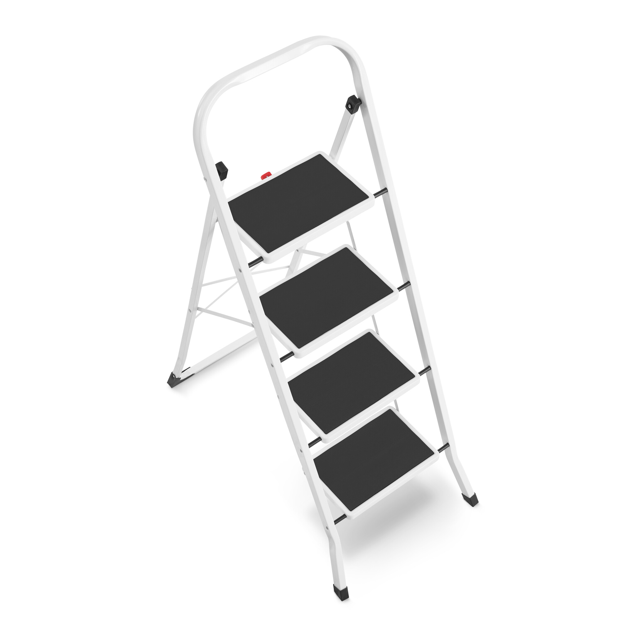 Huishoudtrap 4 treden - stalen ladder - opvouwbaar - wit zwart