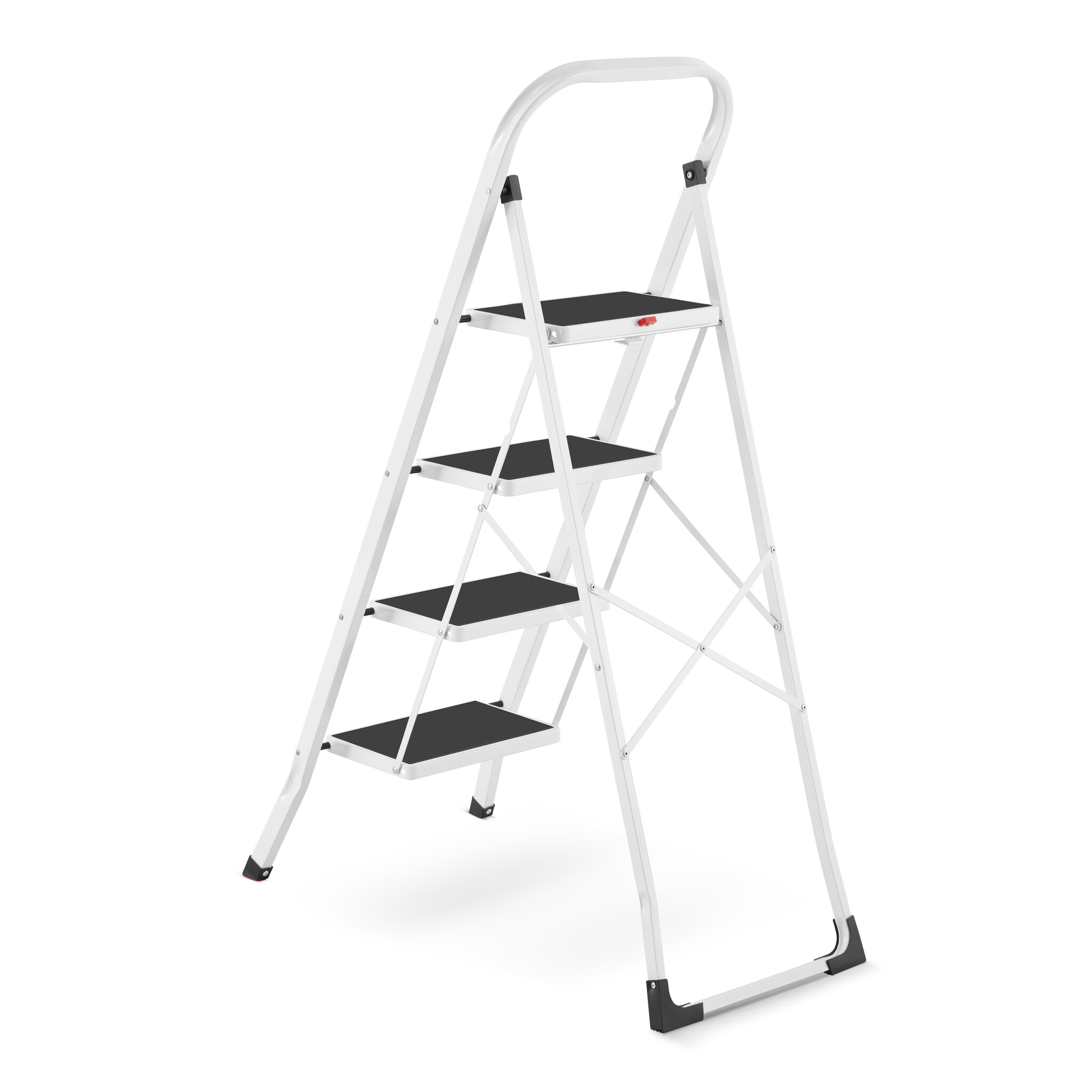 Huishoudtrap 4 treden - stalen ladder - opvouwbaar - wit zwart