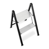 Keukentrap 2 treden - opvouwbare trapladder - zwart zilver