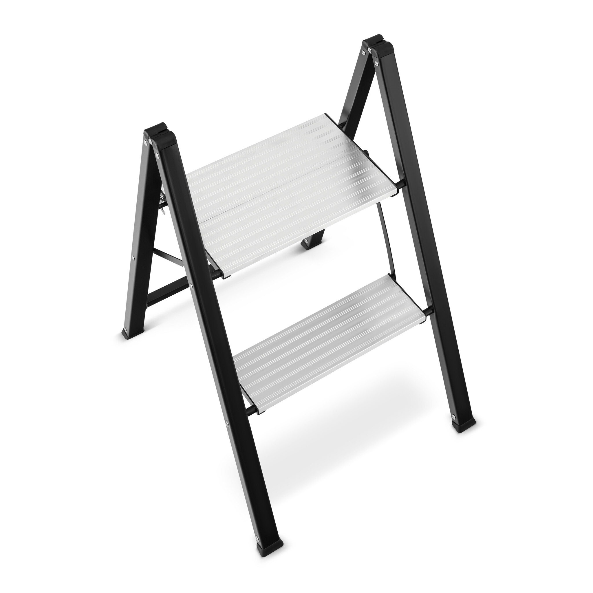 Keukentrap 2 treden - opvouwbare trapladder - zwart zilver