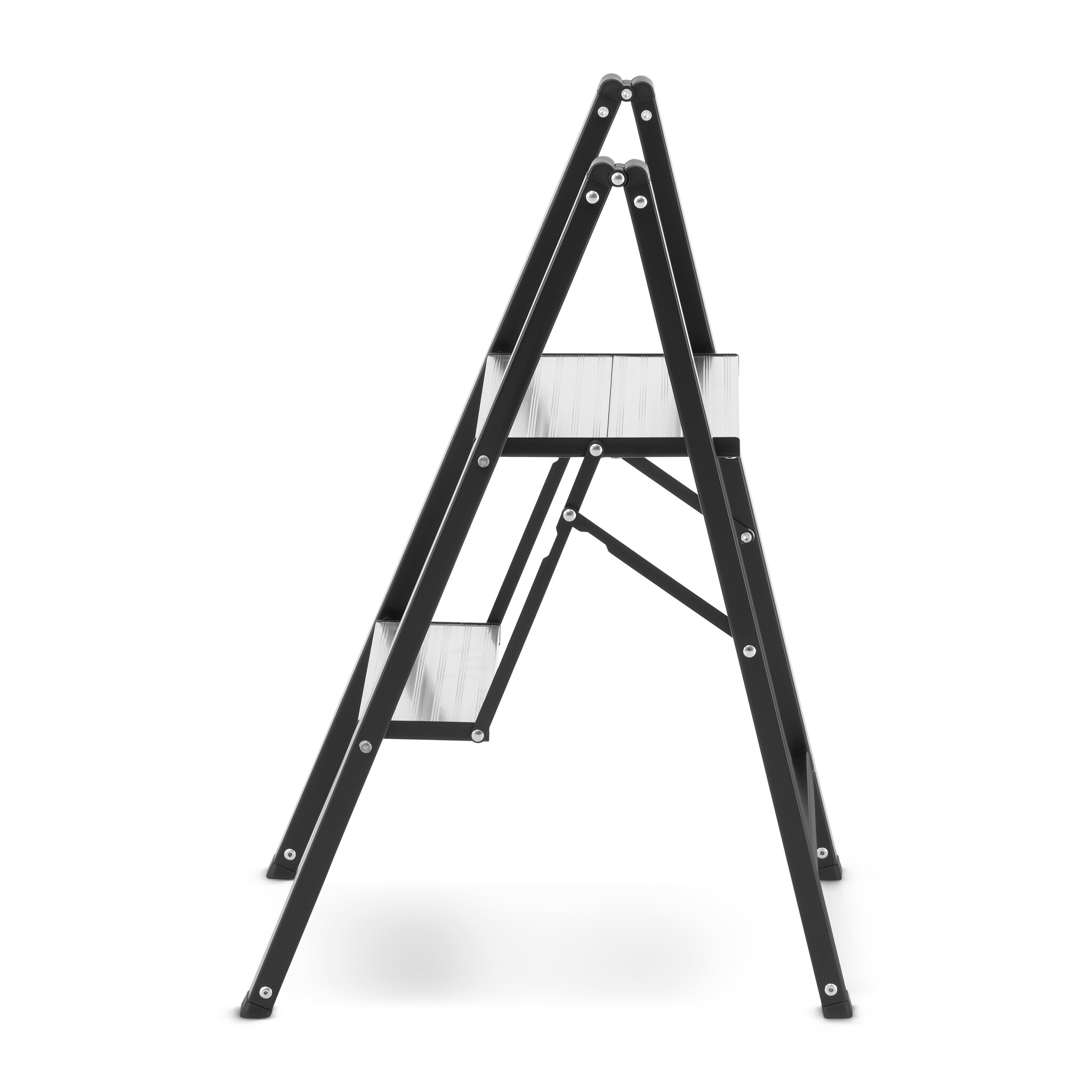 Keukentrap 2 treden - opvouwbare trapladder - zwart zilver