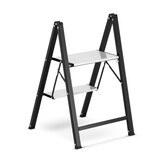 Keukentrap 2 treden - opvouwbare trapladder - zwart zilver