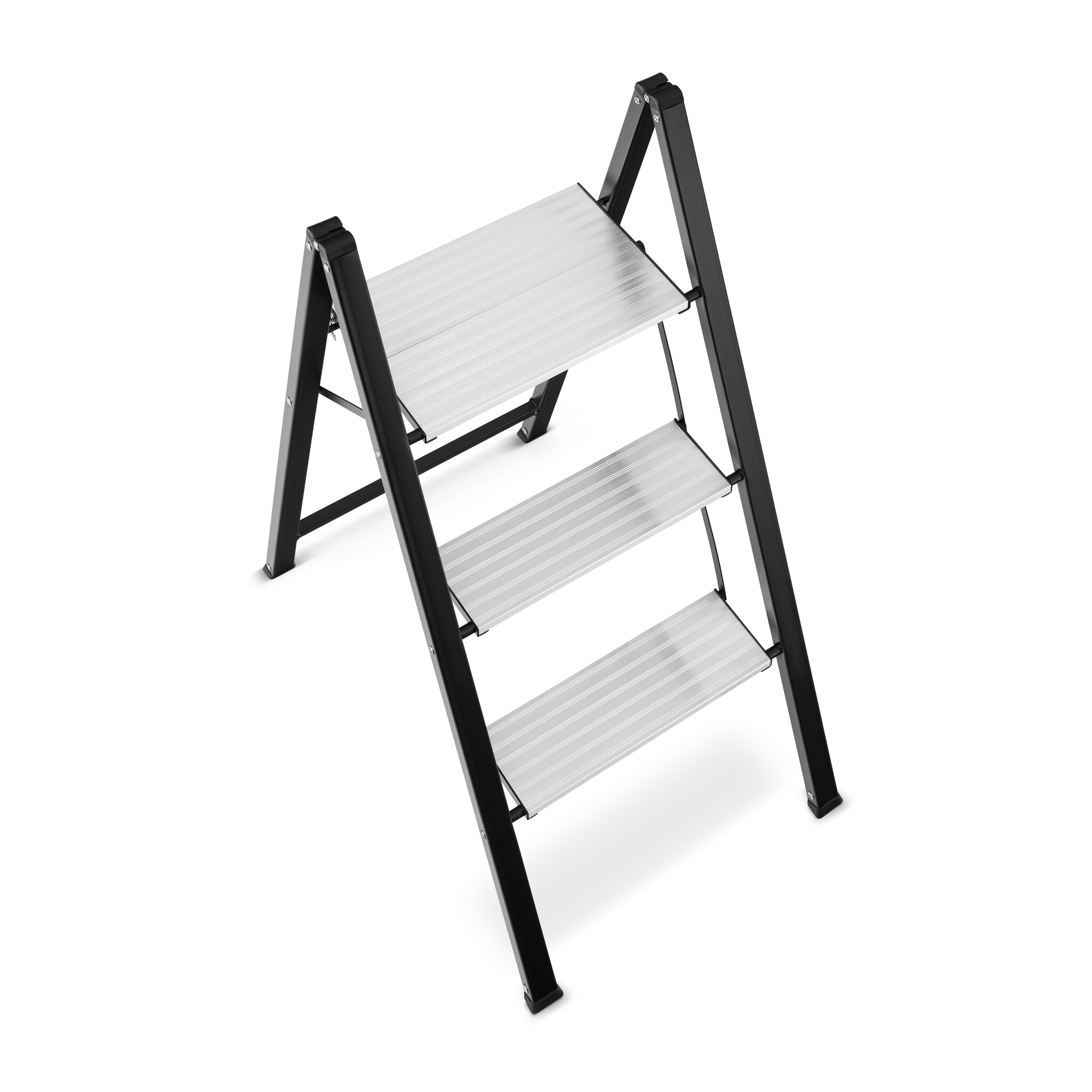 Keukentrap 3 treden - opvouwbare trapladder - zwart zilver