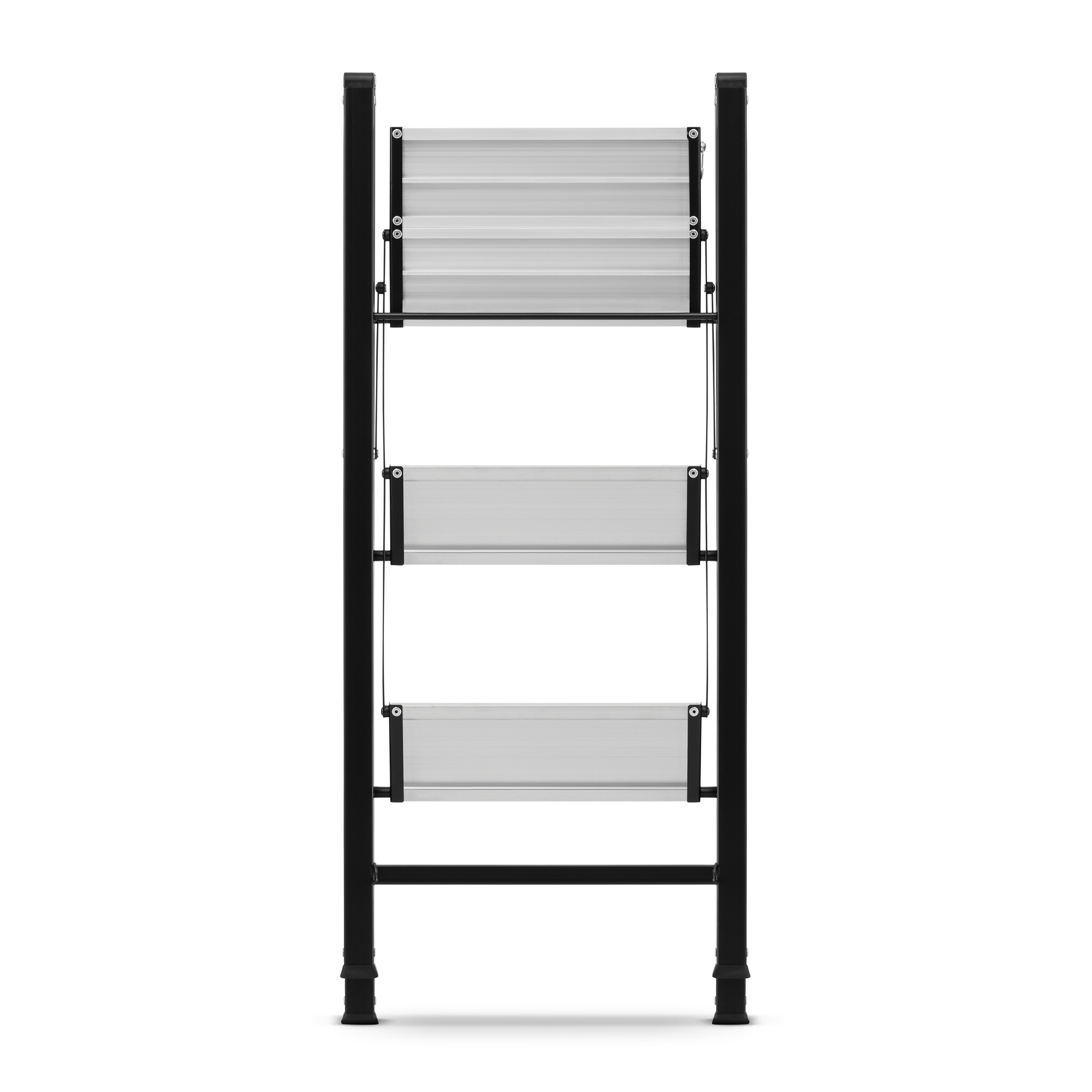 Keukentrap 3 treden - opvouwbare trapladder - zwart zilver