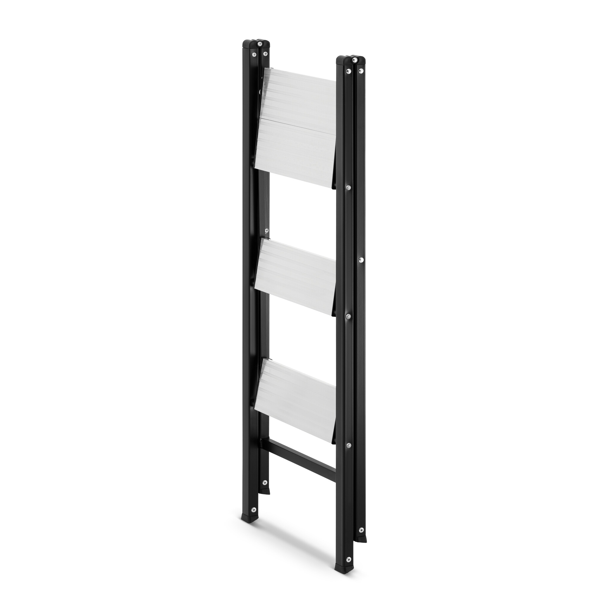 Keukentrap 3 treden - opvouwbare trapladder - zwart zilver