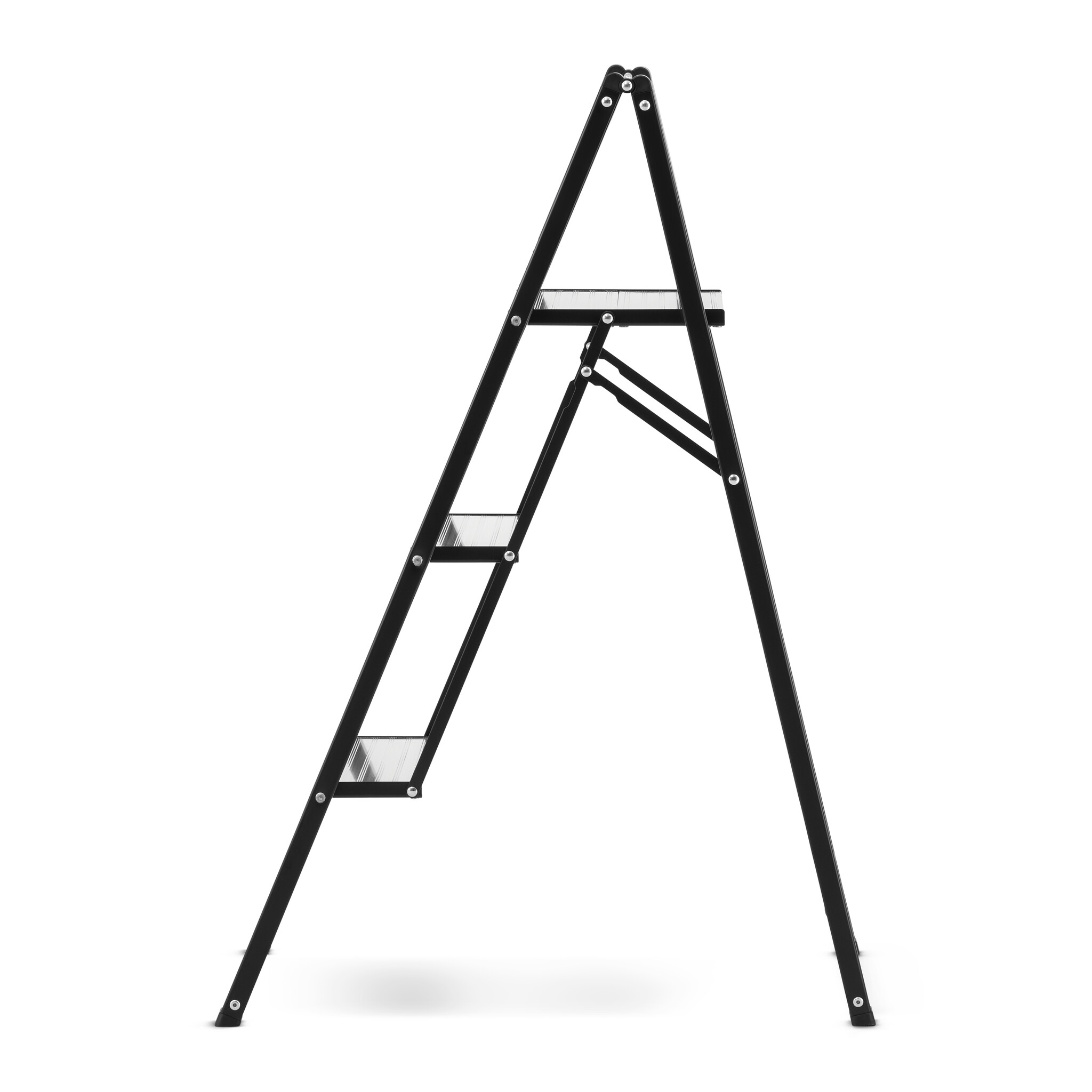 Keukentrap 3 treden - opvouwbare trapladder - zwart zilver