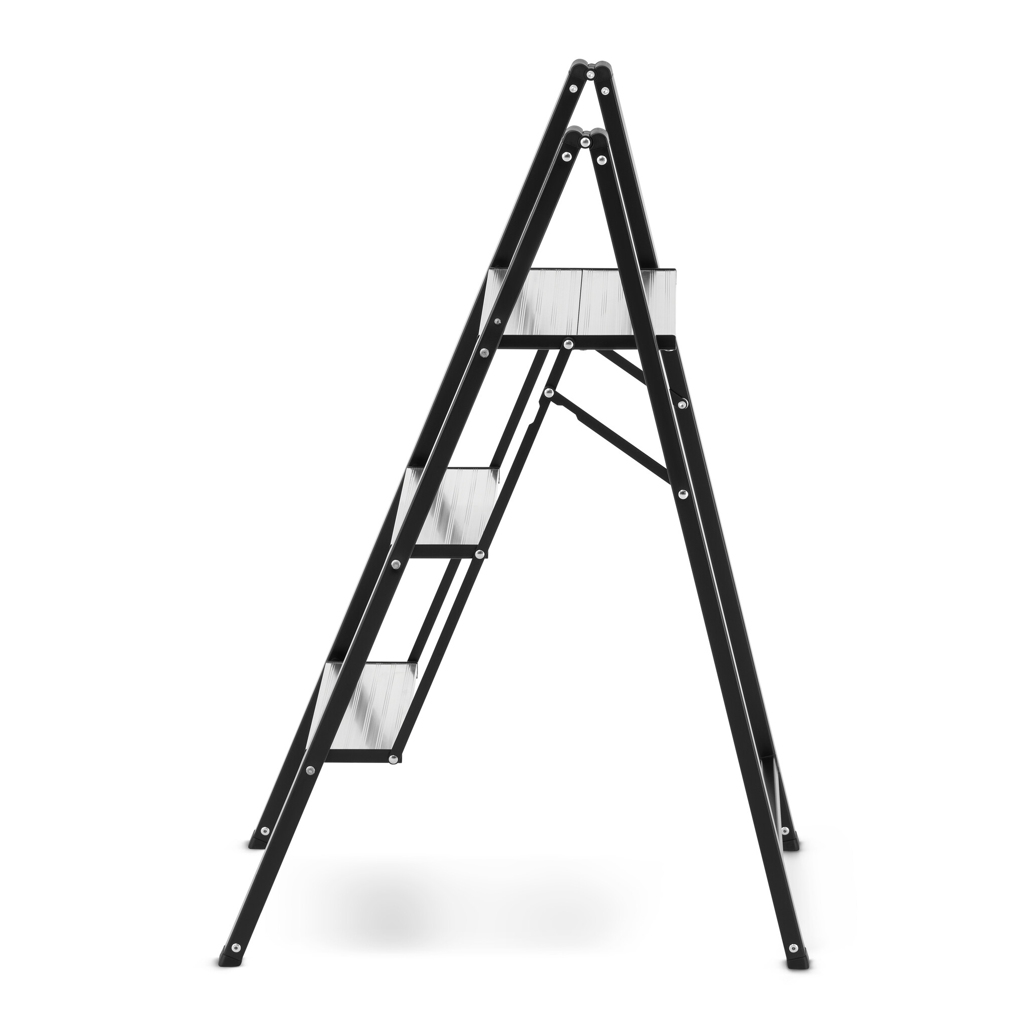 Keukentrap 3 treden - opvouwbare trapladder - zwart zilver