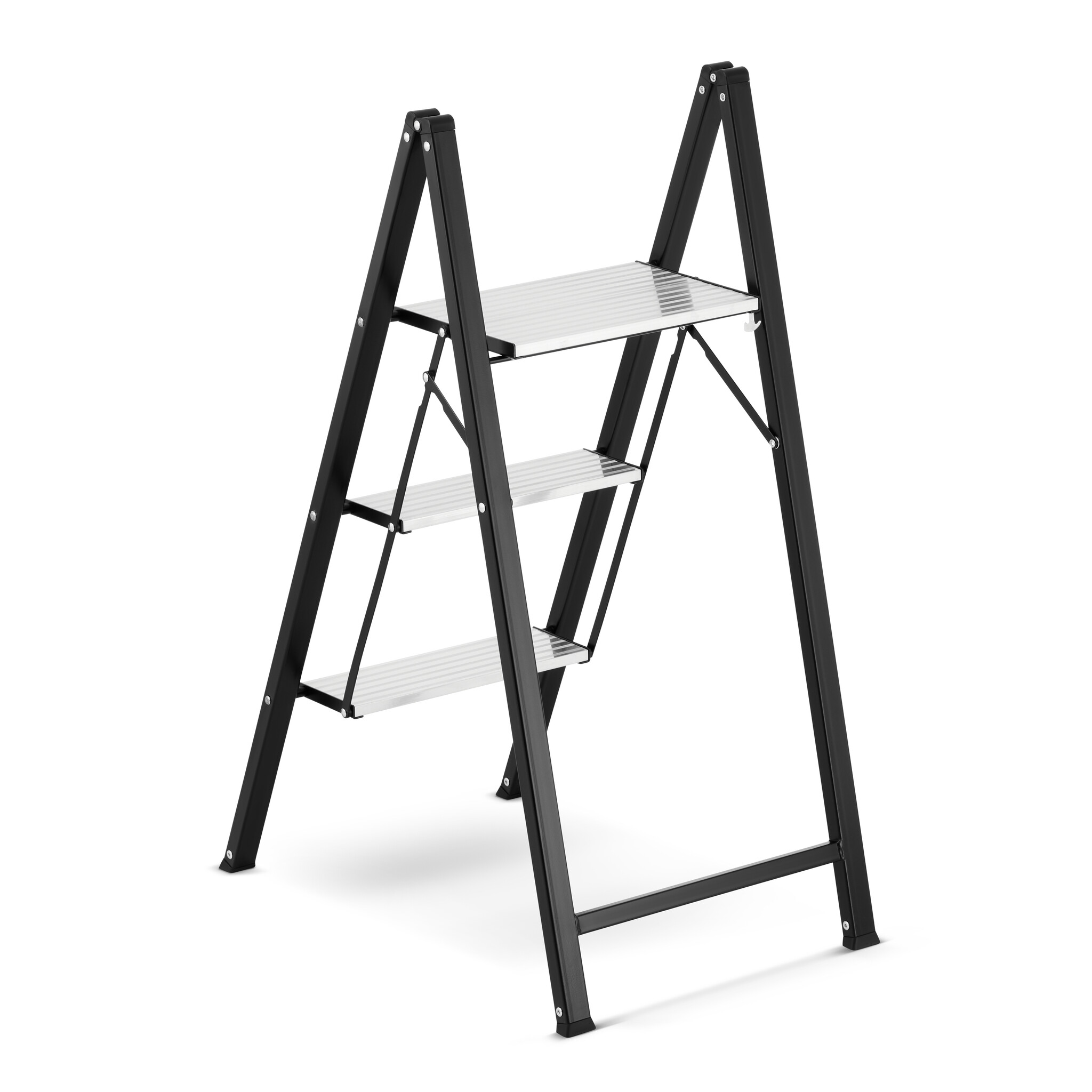 Keukentrap 3 treden - opvouwbare trapladder - zwart zilver