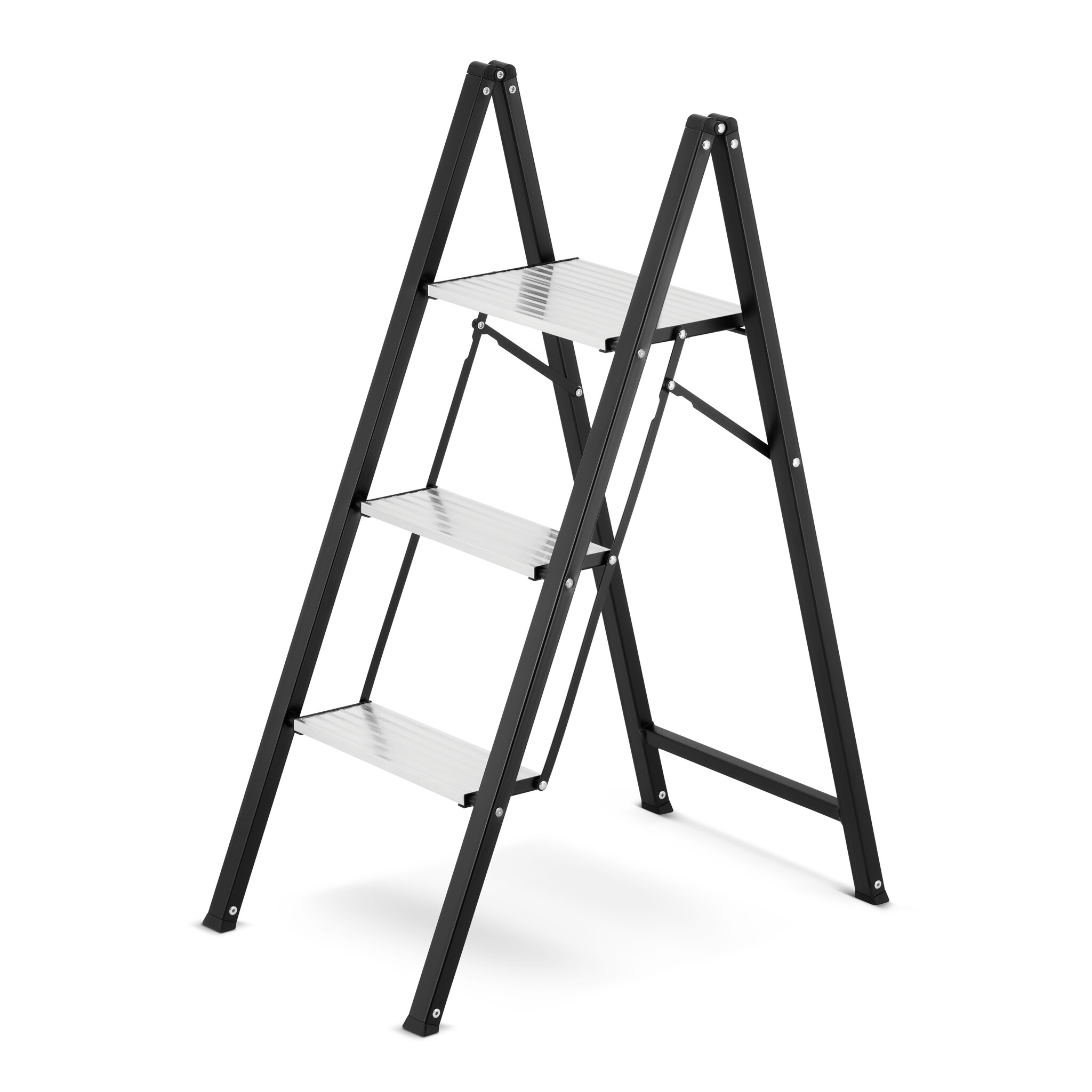 Keukentrap 3 treden - opvouwbare trapladder - zwart zilver
