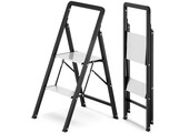 Huishoudtrap 2 treden - opvouwbare trapladder - zwart zilver