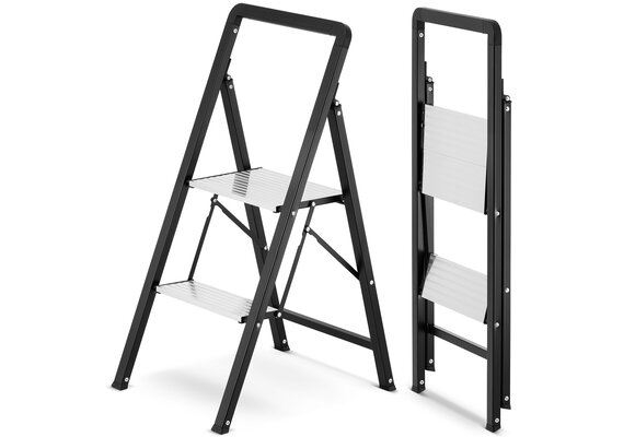 Huishoudtrap 2 treden - opvouwbare trapladder - zwart zilver