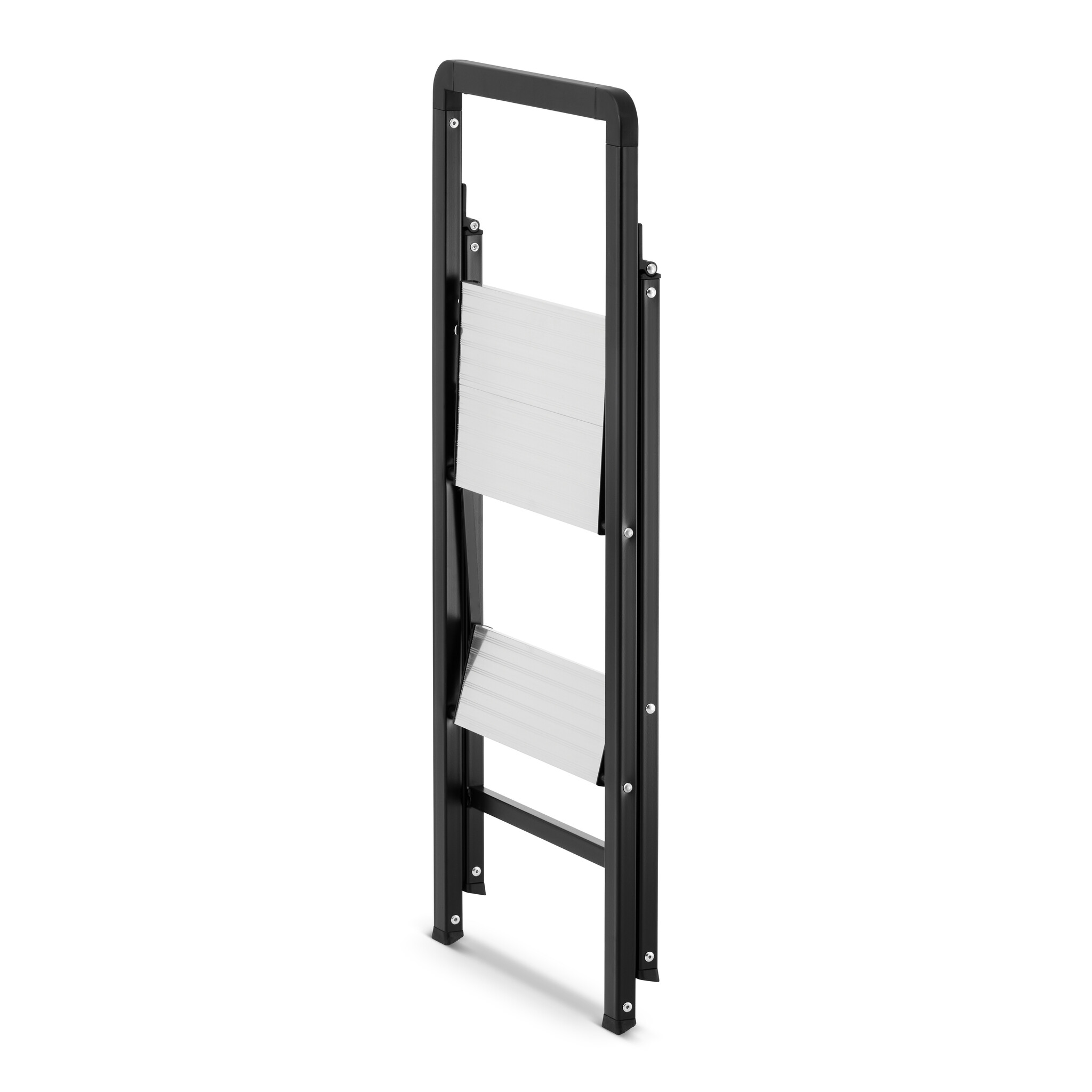 Huishoudtrap 2 treden - opvouwbare trapladder - zwart zilver