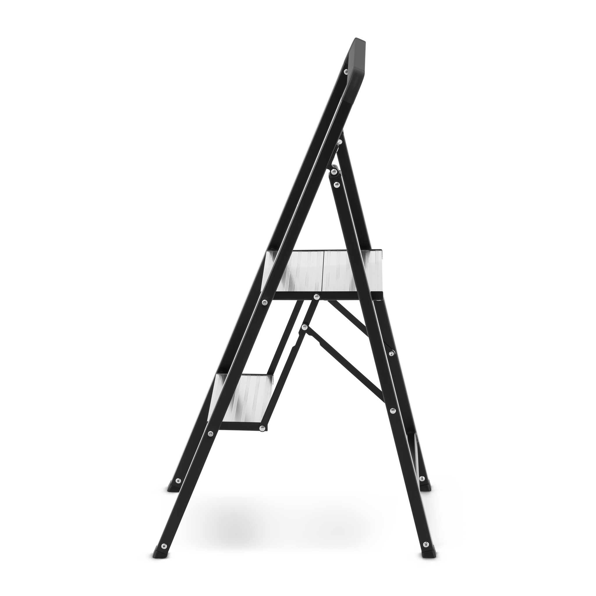 Huishoudtrap 2 treden - opvouwbare trapladder - zwart zilver