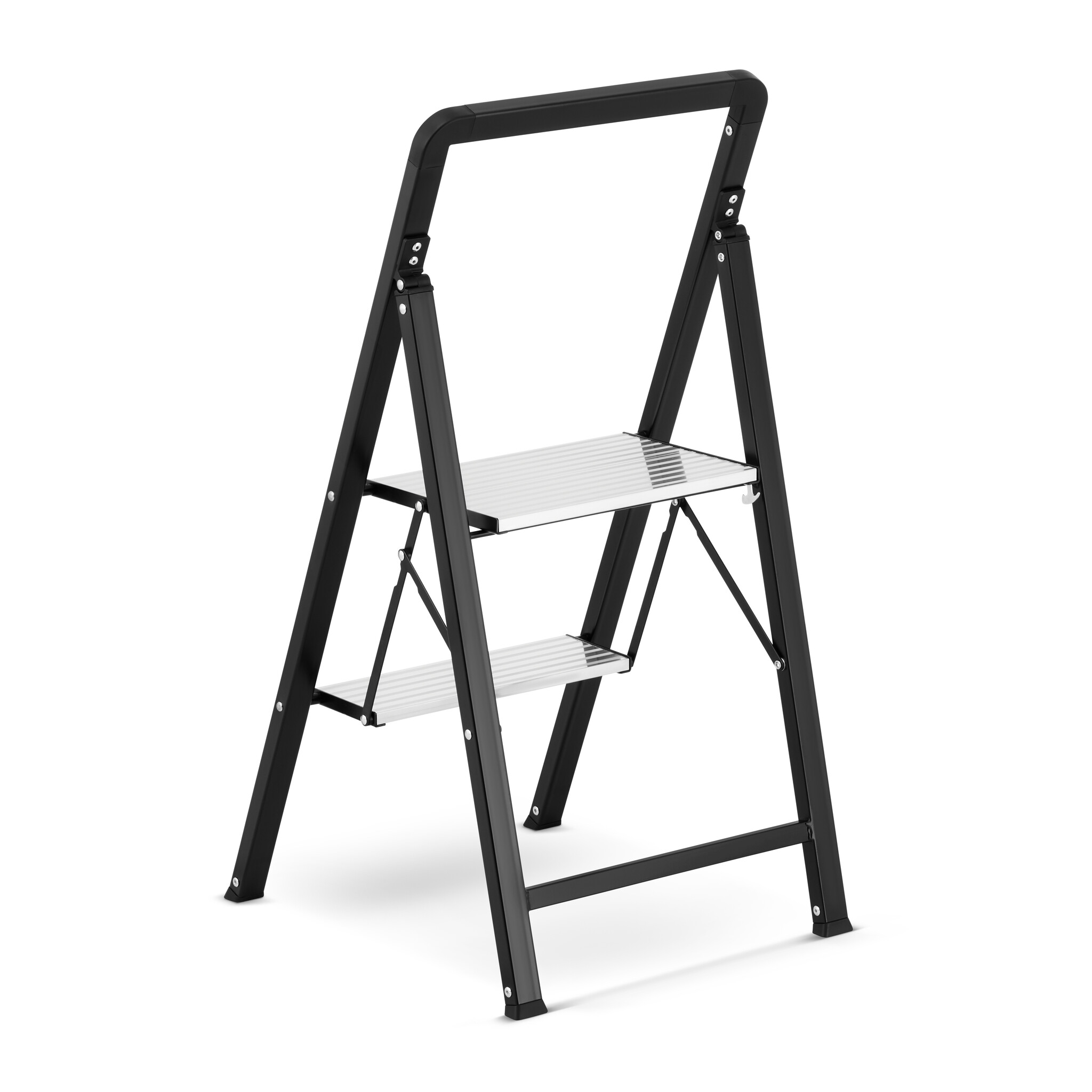 Huishoudtrap 2 treden - opvouwbare trapladder - zwart zilver