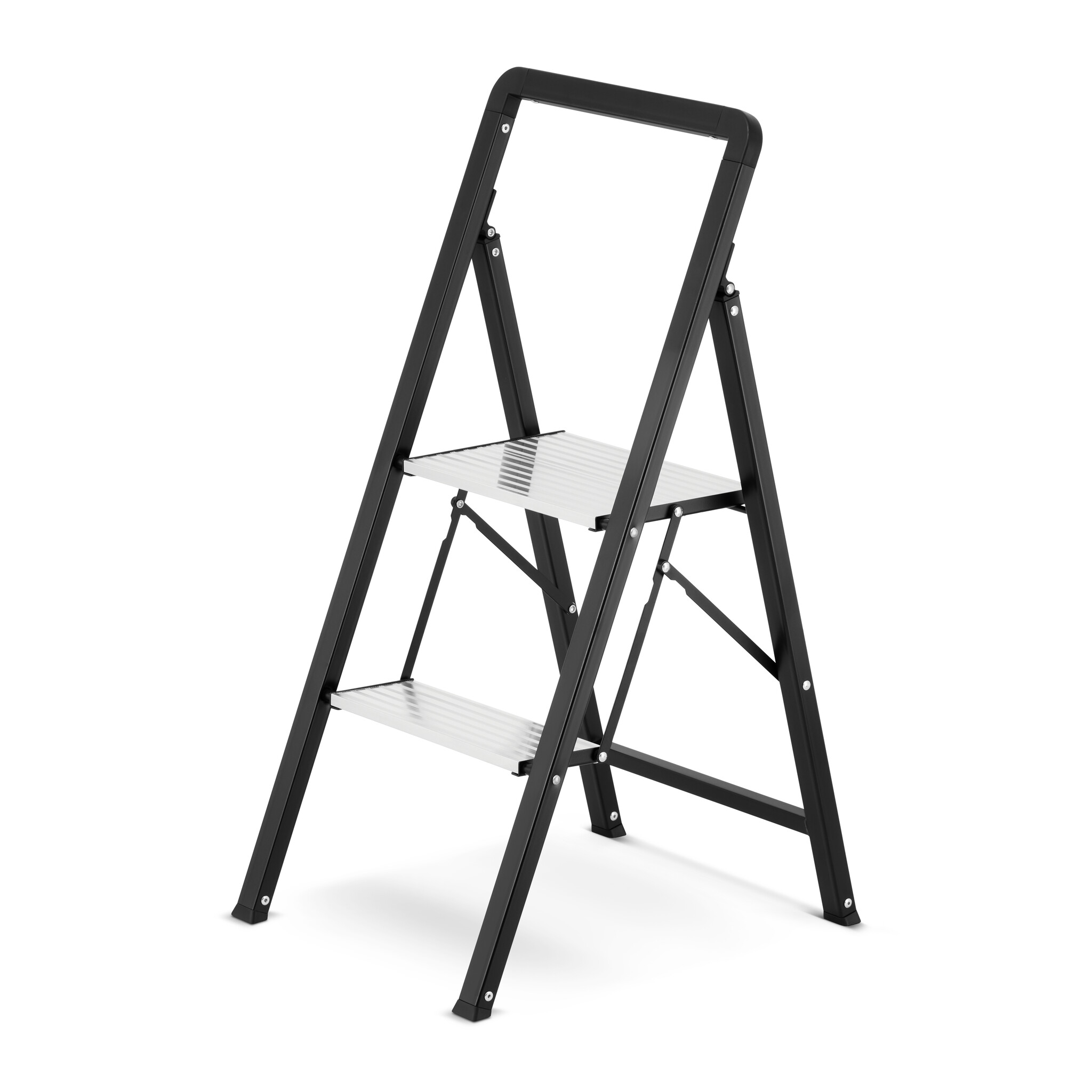 Huishoudtrap 2 treden - opvouwbare trapladder - zwart zilver