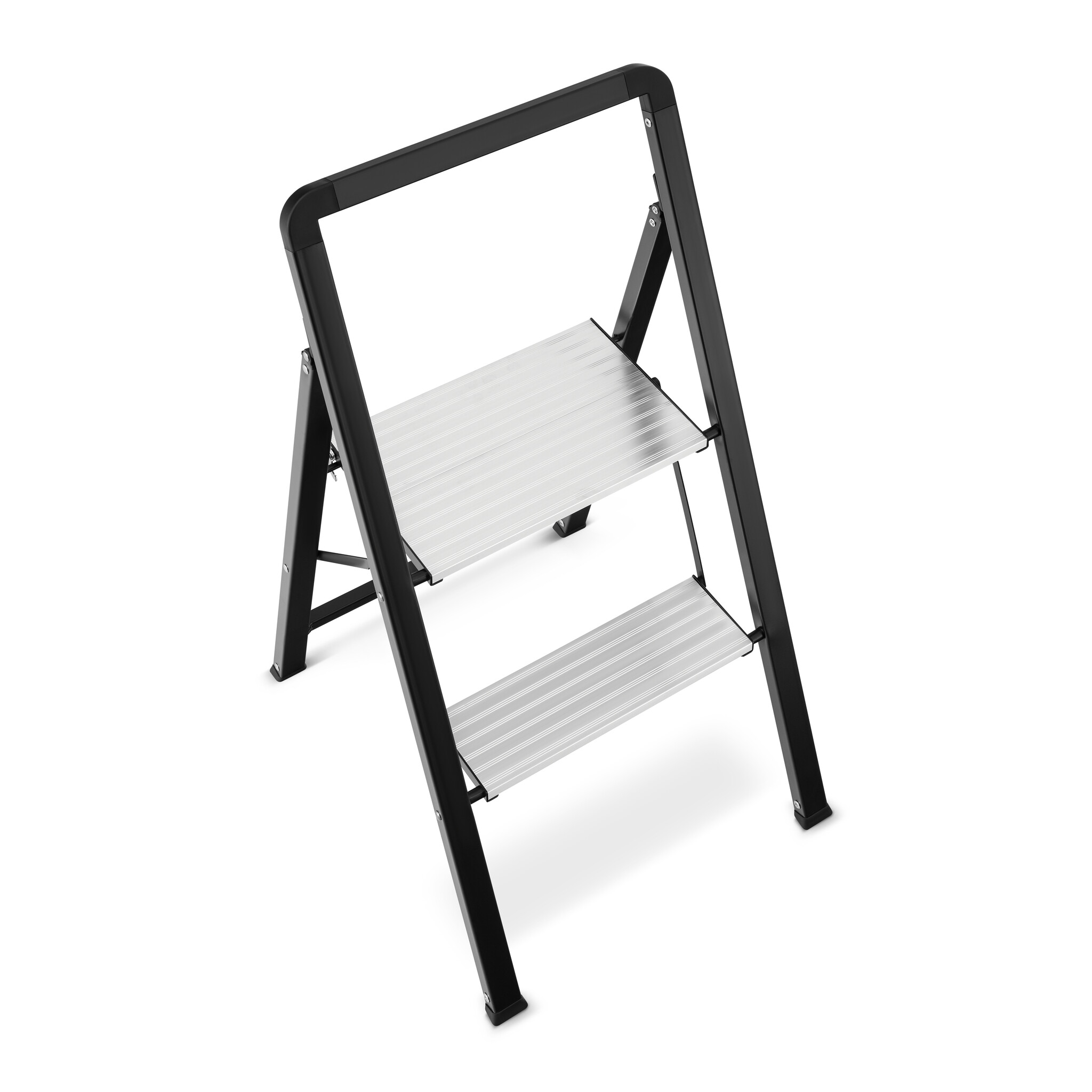 Huishoudtrap 2 treden - opvouwbare trapladder - zwart zilver
