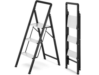 Huishoudtrap 3 treden - opvouwbare trapladder - zwart zilver