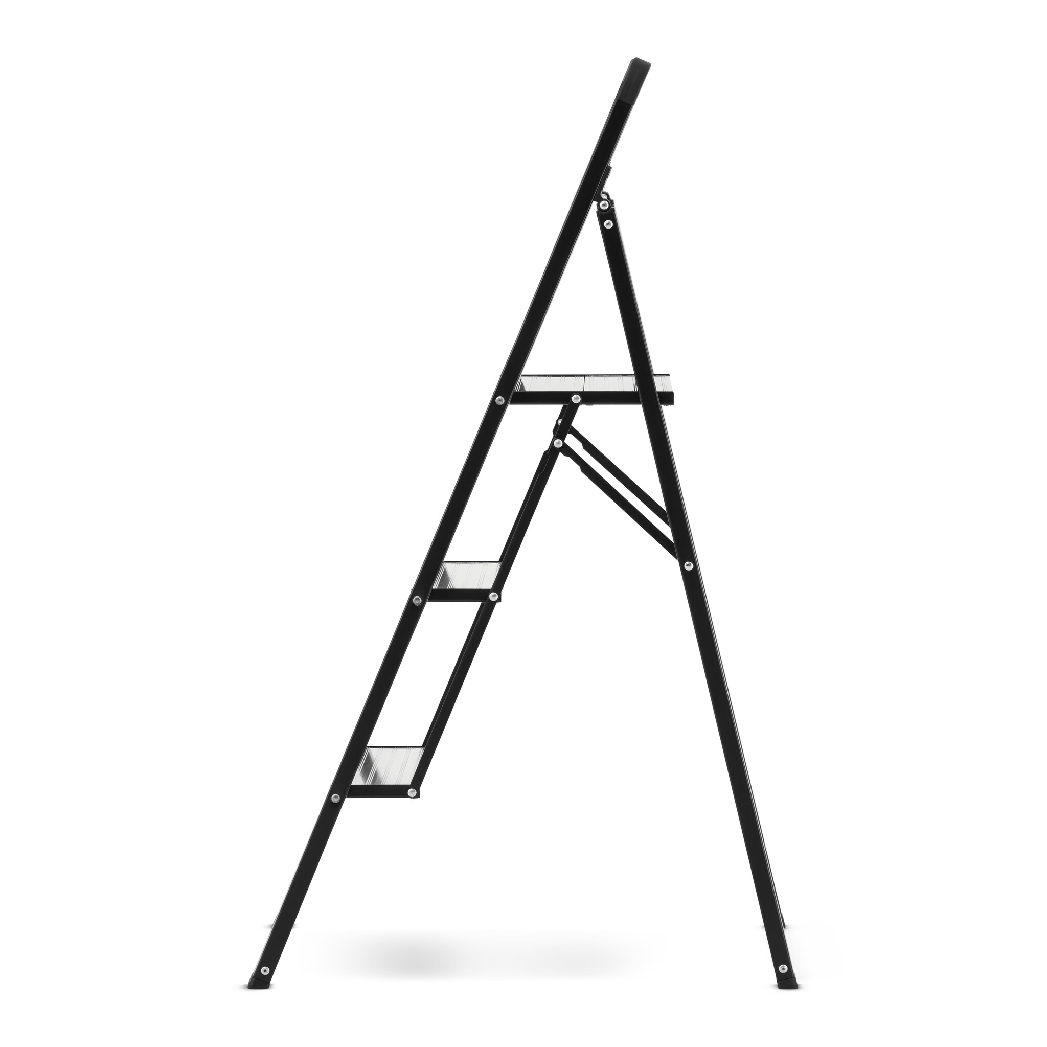 Huishoudtrap 3 treden - opvouwbare trapladder - zwart zilver