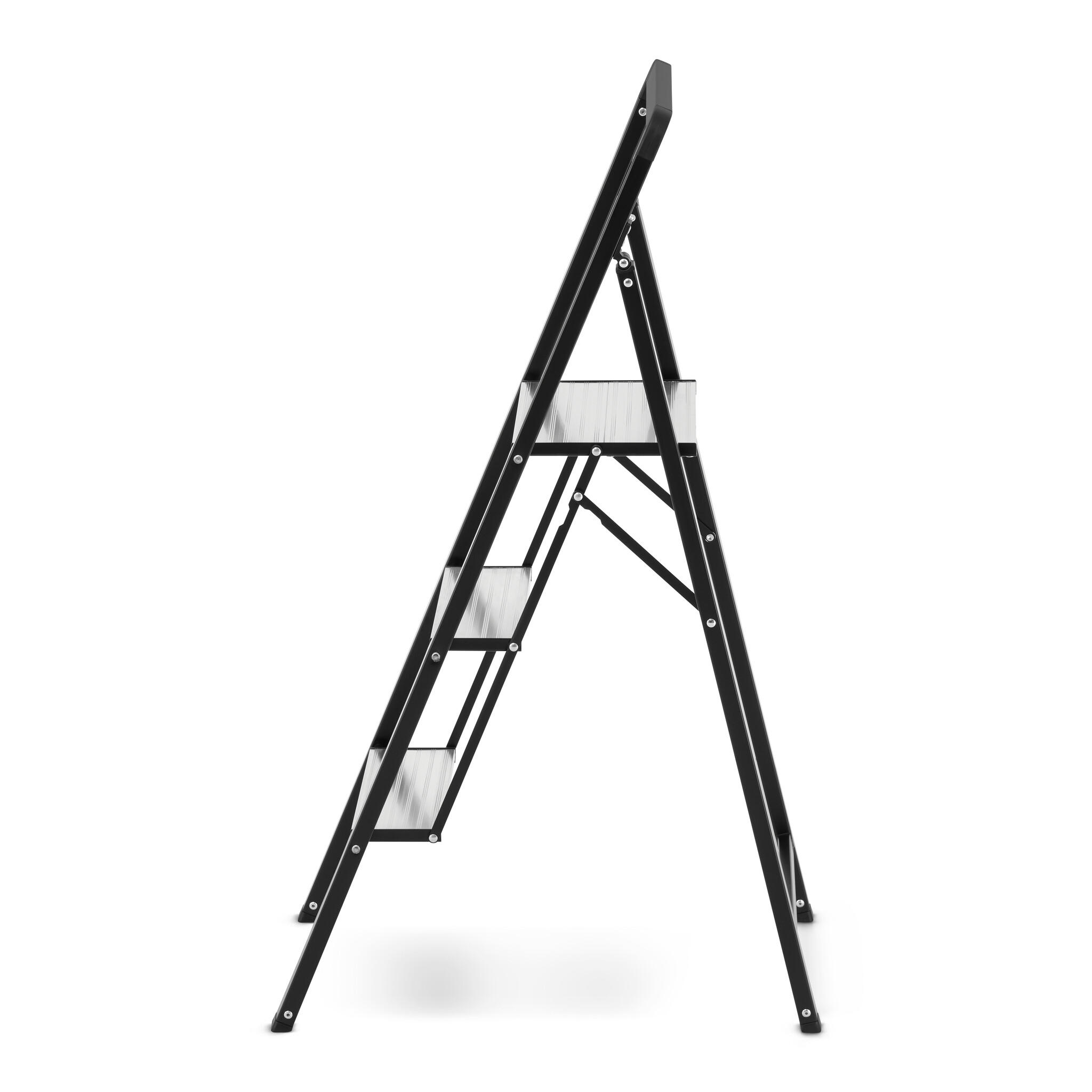 Huishoudtrap 3 treden - opvouwbare trapladder - zwart zilver