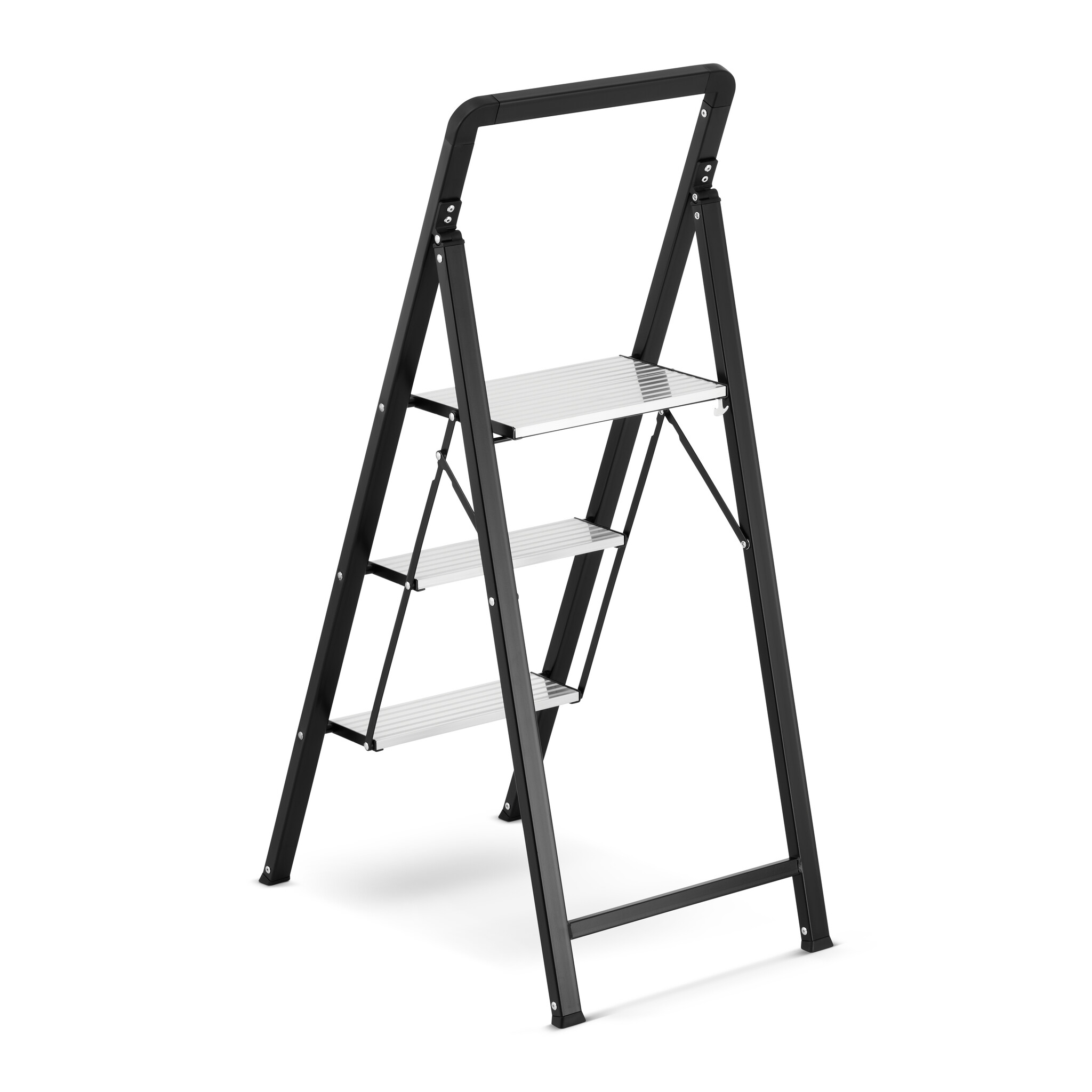 Huishoudtrap 3 treden - opvouwbare trapladder - zwart zilver