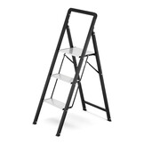 Huishoudtrap 3 treden - opvouwbare trapladder - zwart zilver