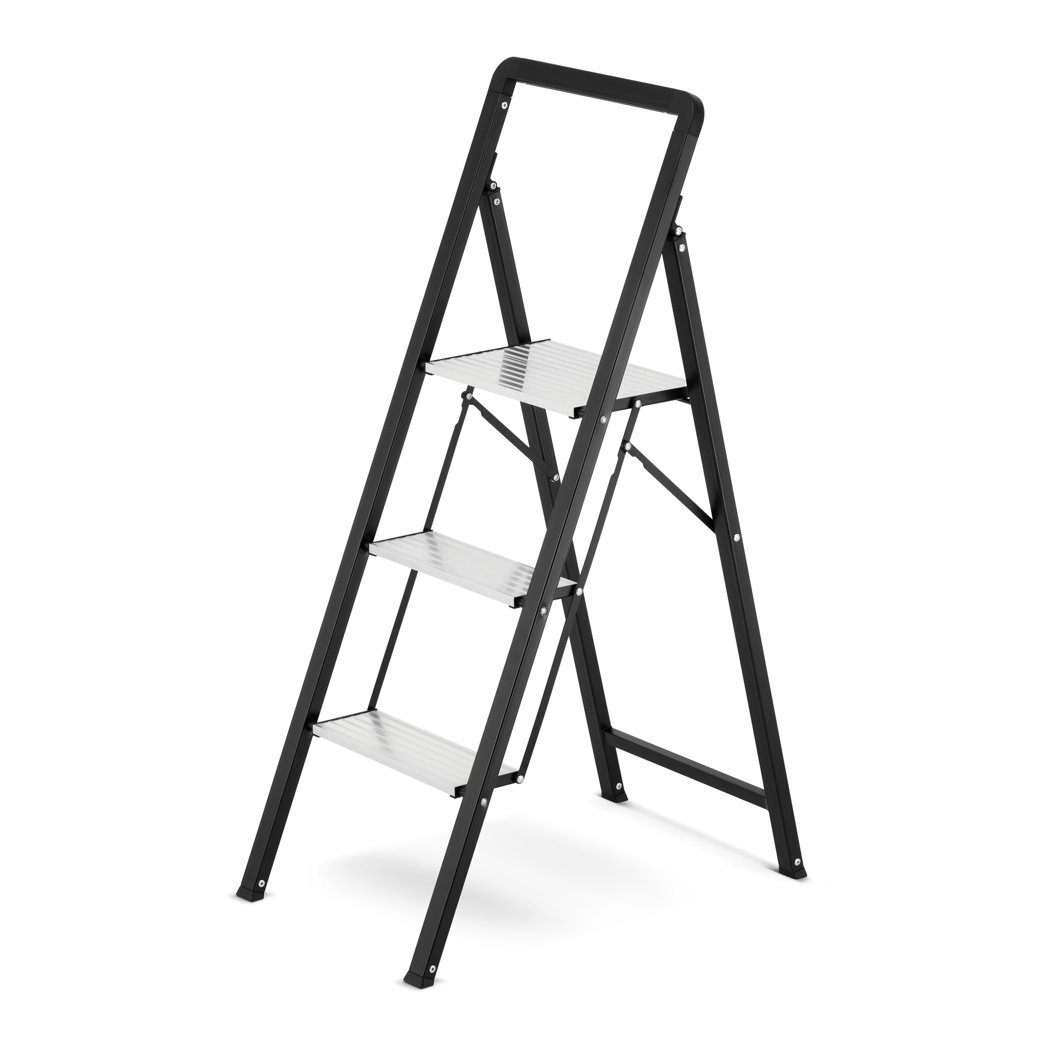 Huishoudtrap 3 treden - opvouwbare trapladder - zwart zilver