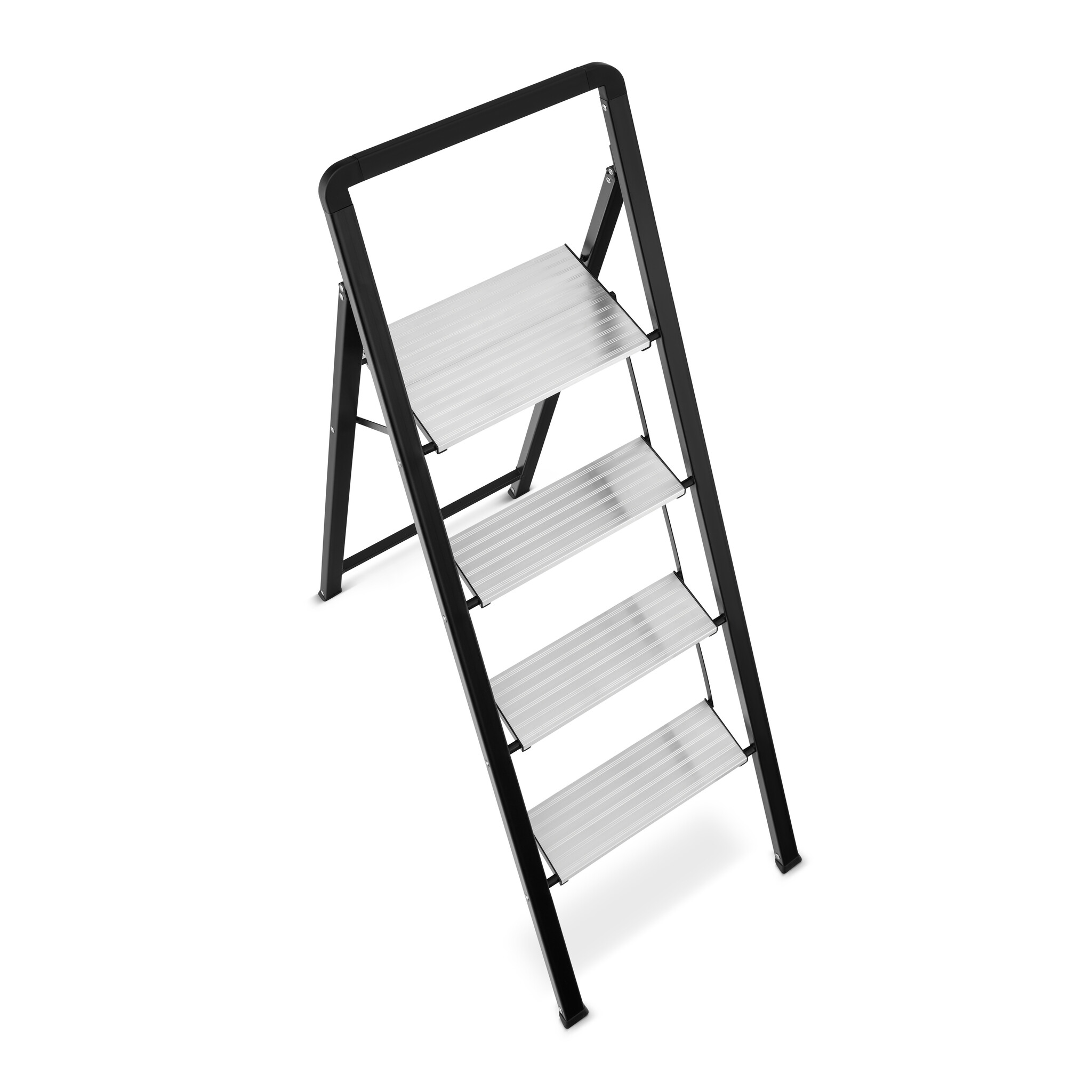 Huishoudtrap 4 treden - opvouwbare trapladder - zwart zilver