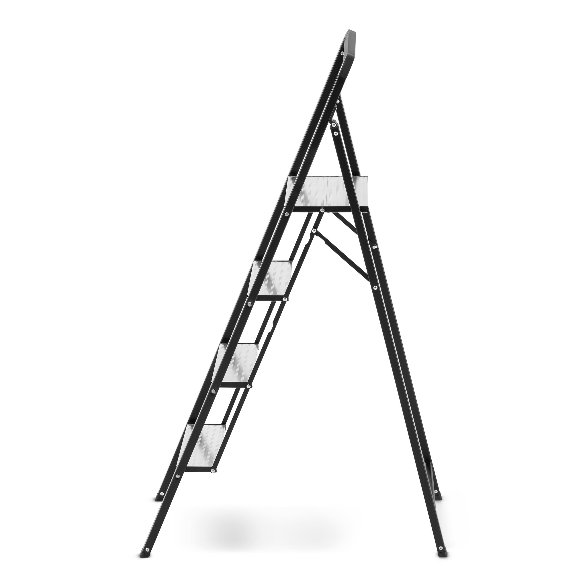 Huishoudtrap 4 treden - opvouwbare trapladder - zwart zilver