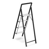 Huishoudtrap 4 treden - opvouwbare trapladder - zwart zilver