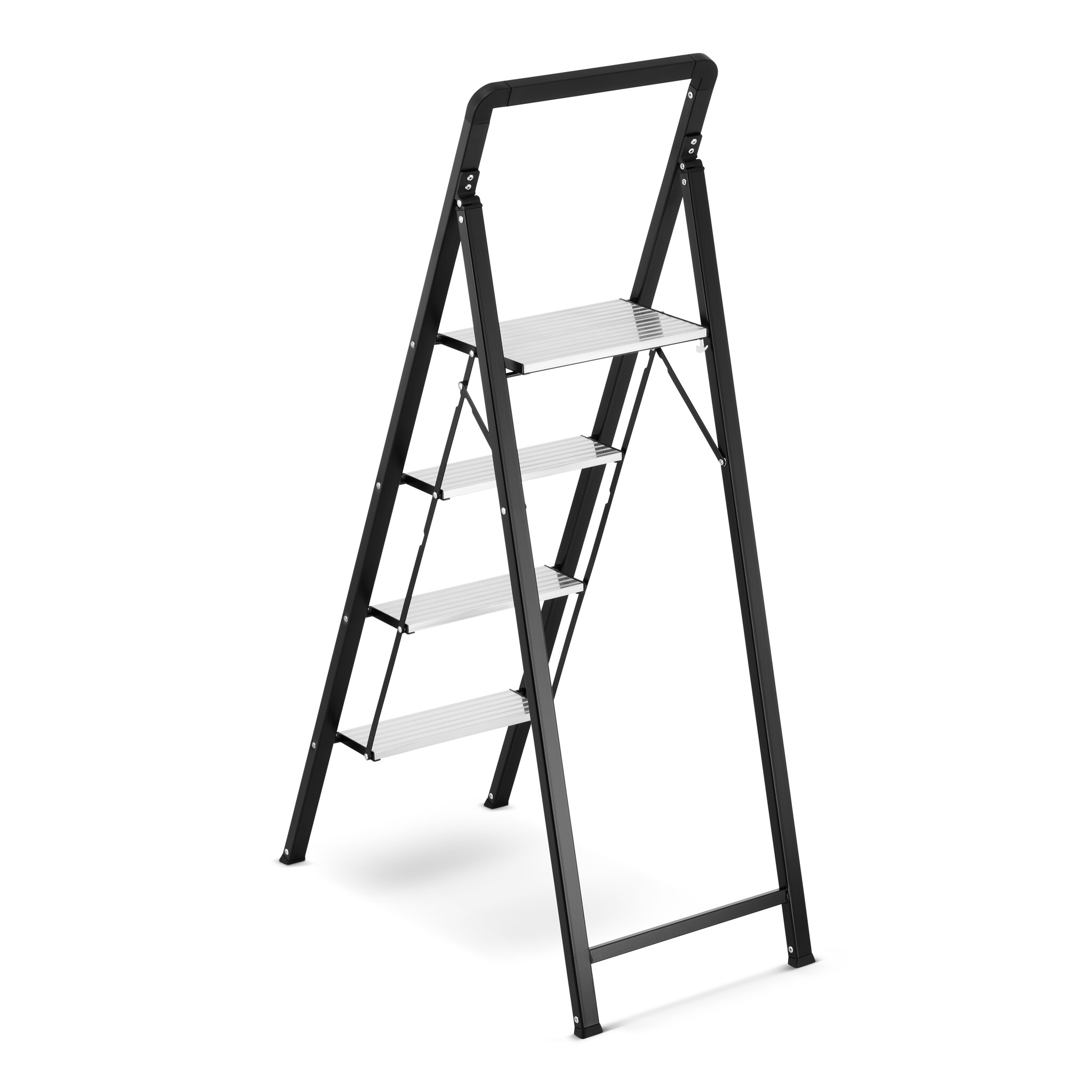Huishoudtrap 4 treden - opvouwbare trapladder - zwart zilver