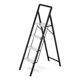 Huishoudtrap 4 treden - opvouwbare trapladder - zwart zilver