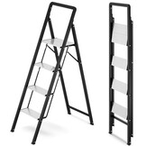 Huishoudtrap 4 treden - opvouwbare trapladder - zwart zilver