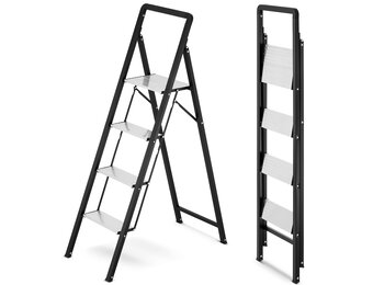 Huishoudtrap 4 treden - opvouwbare trapladder - zwart zilver
