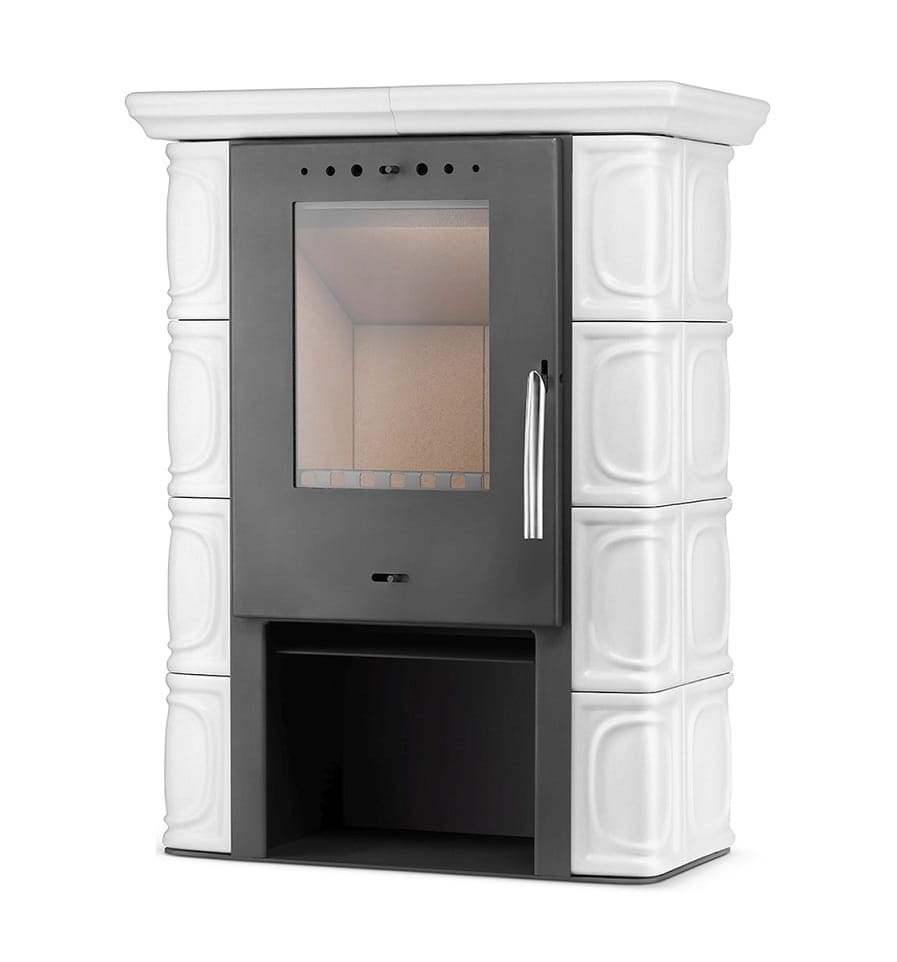 Houtkachel - staal met keramische tegels - 10kW - ivoor