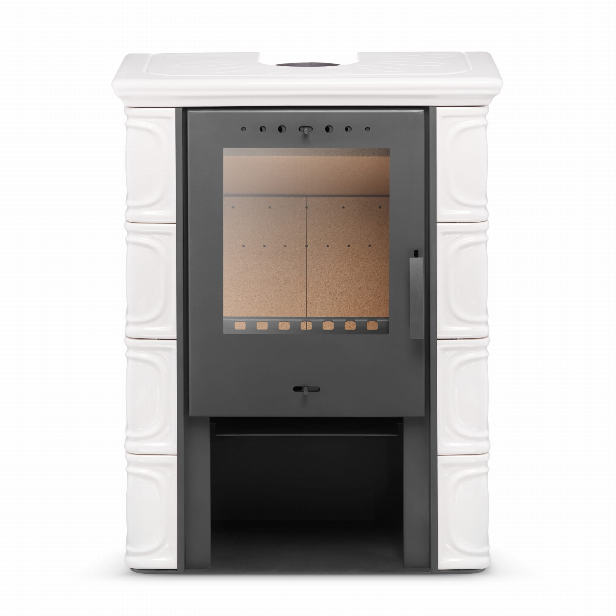 Houtkachel - staal met keramische tegels - 10kW - ivoor
