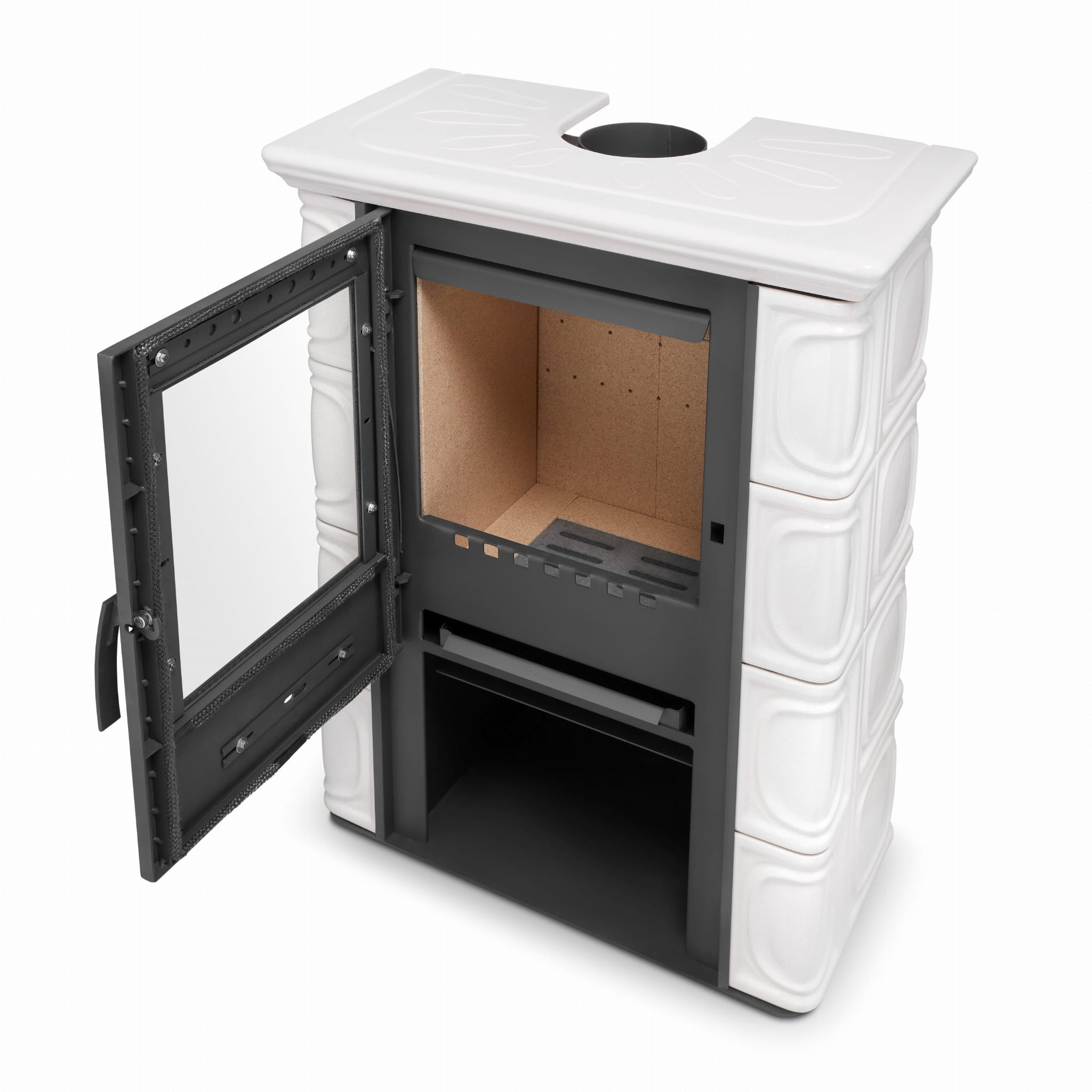 Houtkachel - staal met keramische tegels - 10kW - ivoor