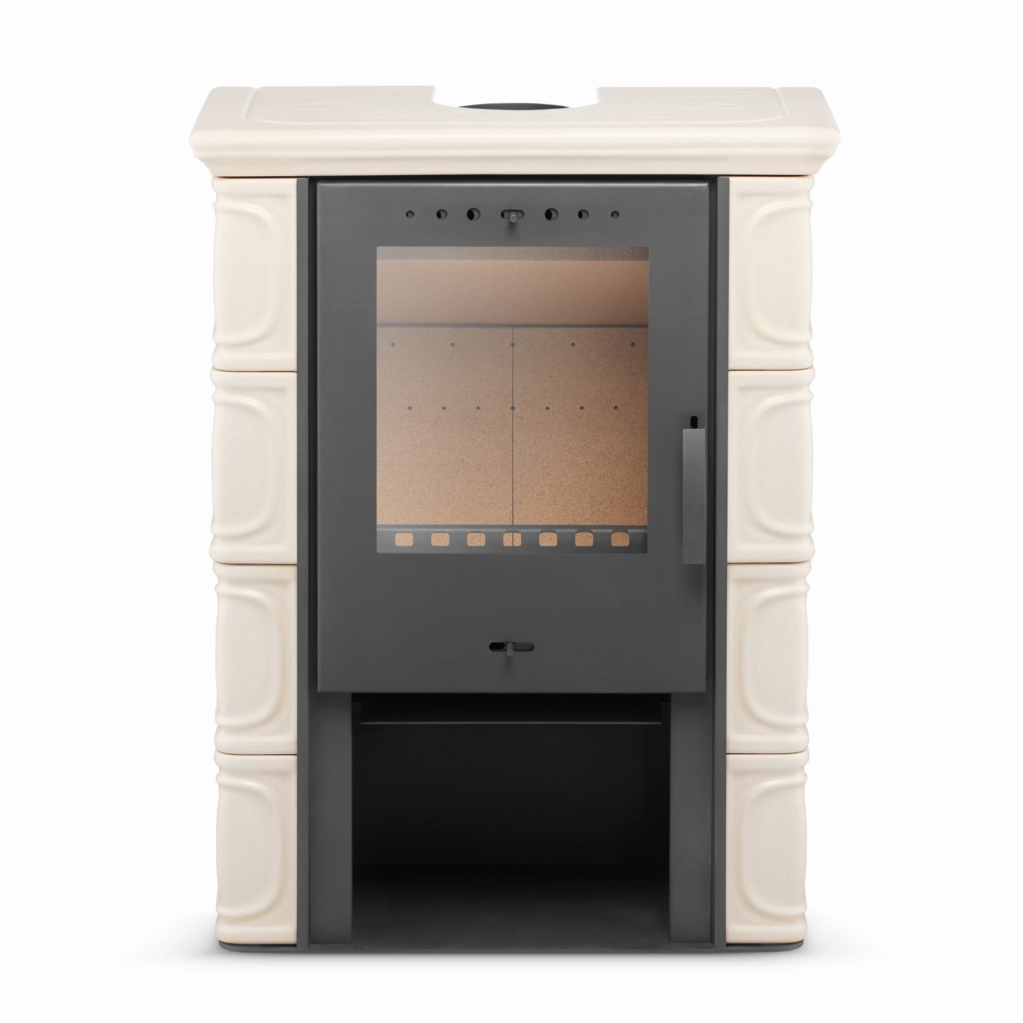 Houtkachel - staal met keramische tegels - 10kW - cappuccino