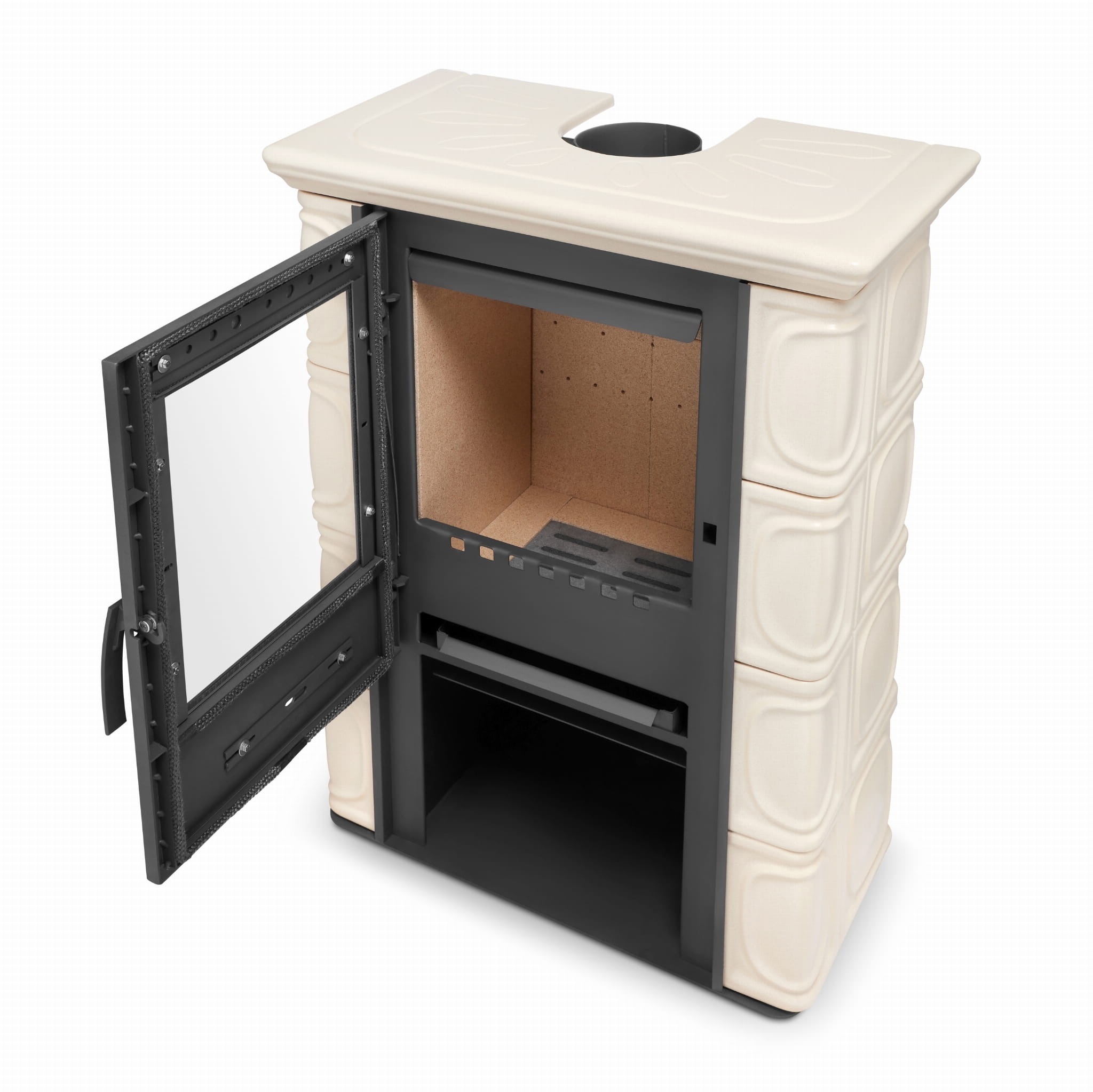 Houtkachel - staal met keramische tegels - 10kW - cappuccino