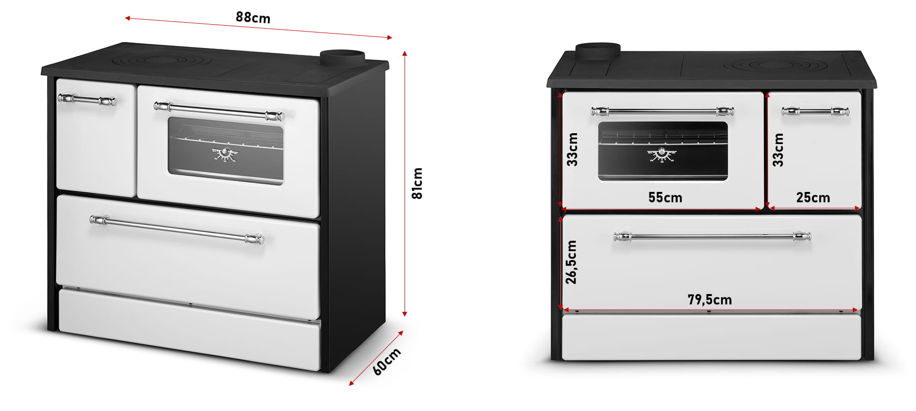 Houtfornuis - houtkachel met oven en kookplaat - 12kW - wit