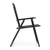 Tuinset met ronde tafel, 4 klapstoelen en parasol – zwart