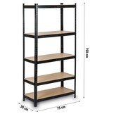 Stellingkast - opbergrek - 150x75x30 cm - metaal en mdf - zwart