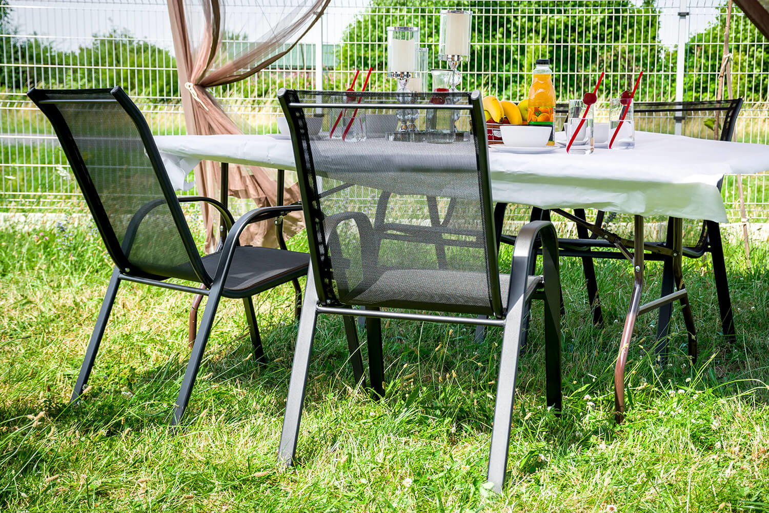 Tuinstoelen set 4 stuks – zwart – 80x55x89 cm – stalen frame