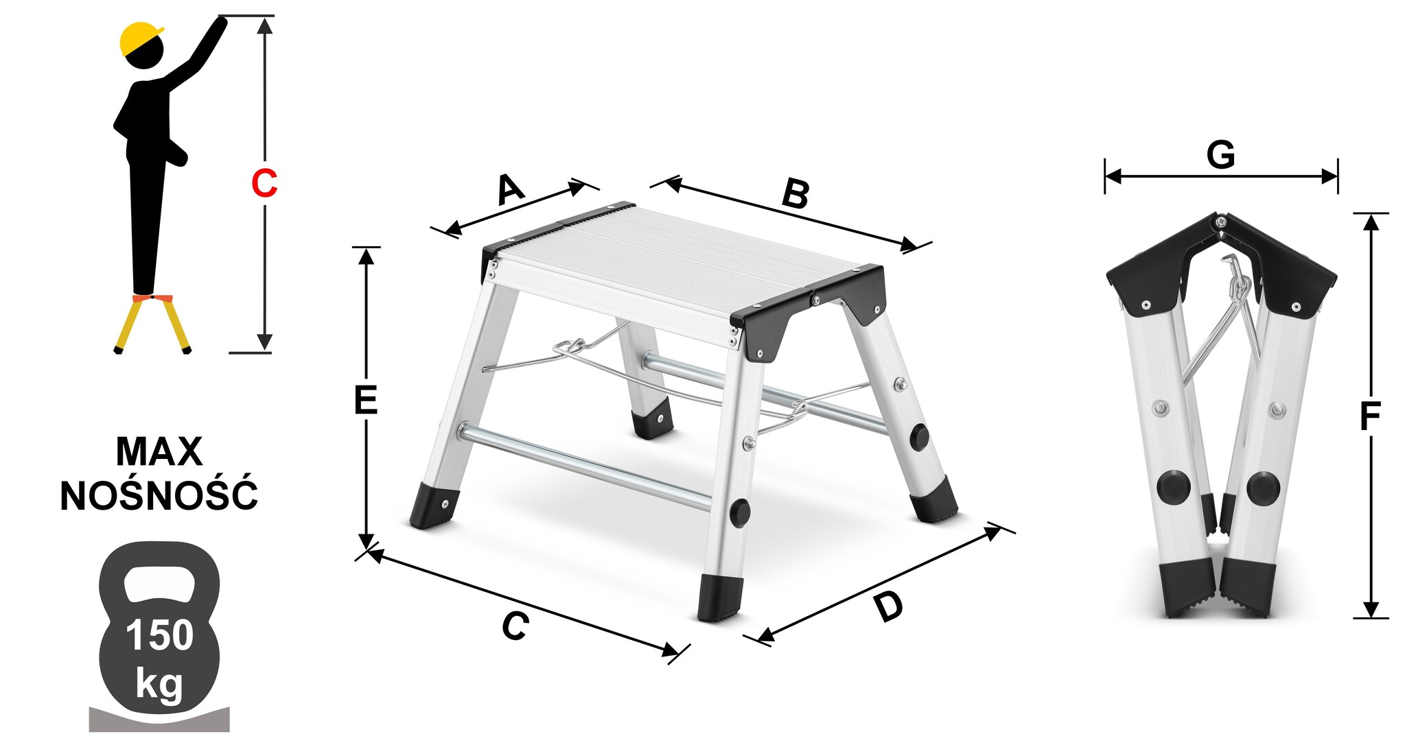 Huishoudtrap - opstapje -  opvouwbaar - aluminium - tot 150 kg