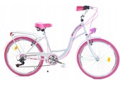 Meisjesfiets 26 inch - stadsfiets 7 versnellingen - wit roze