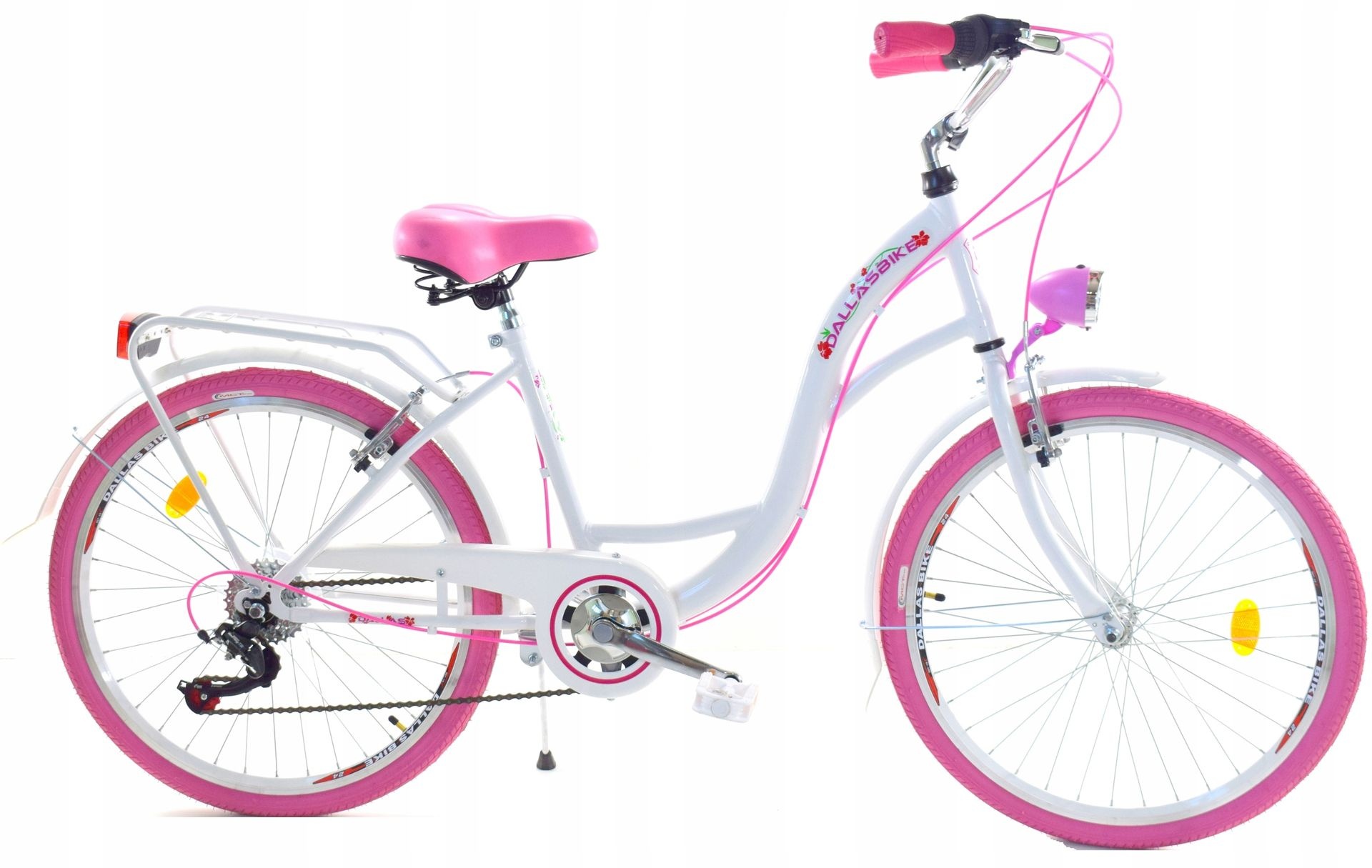 Meisjesfiets 26 inch - stadsfiets 7 versnellingen - wit roze