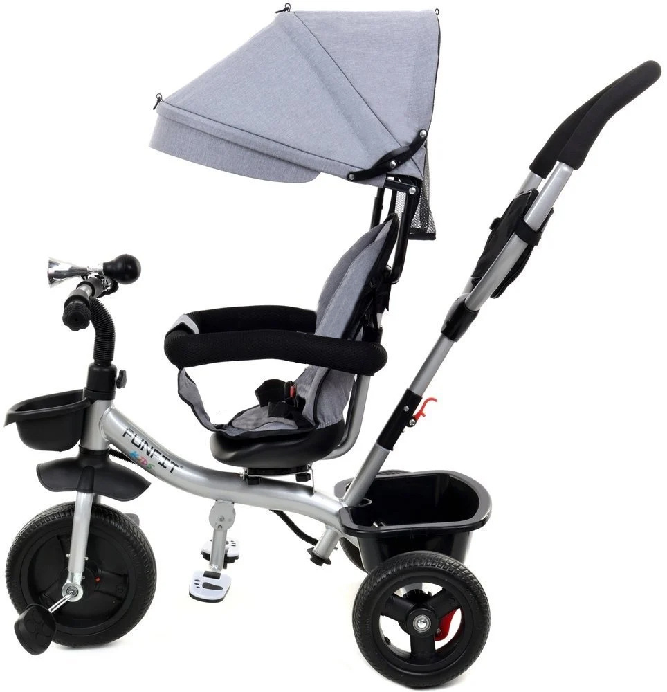 Driewieler - fiets - met duwstang en zonnekap - grijs-zilver