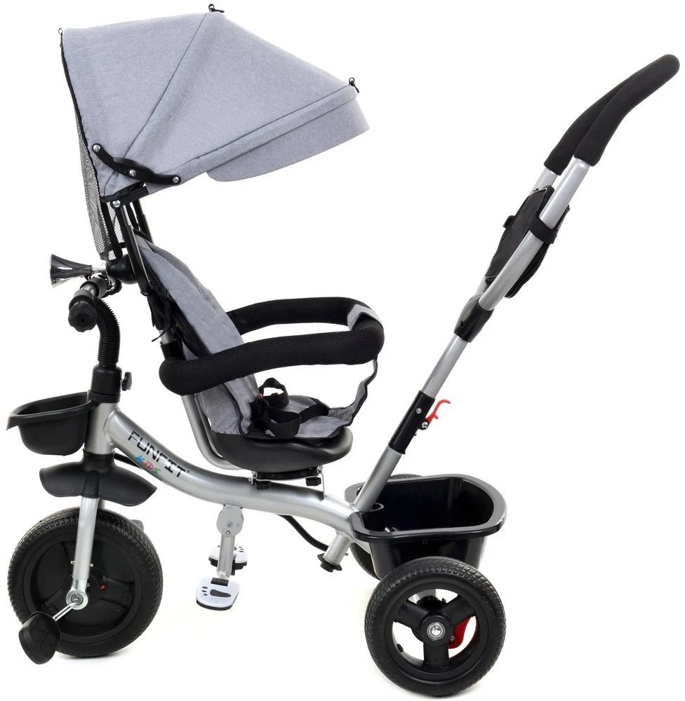 Driewieler - fiets - met duwstang en zonnekap - grijs-zilver