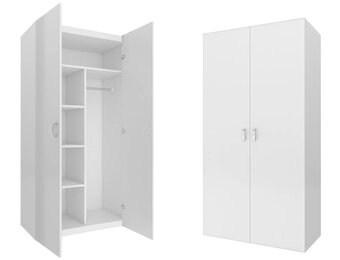 Kledingkast - 2 deuren - 90x190x50 cm - 5 schappen - wit