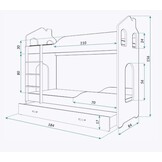 Stapelbed voor kinderen - 180x80 cm - met lade - wit roze